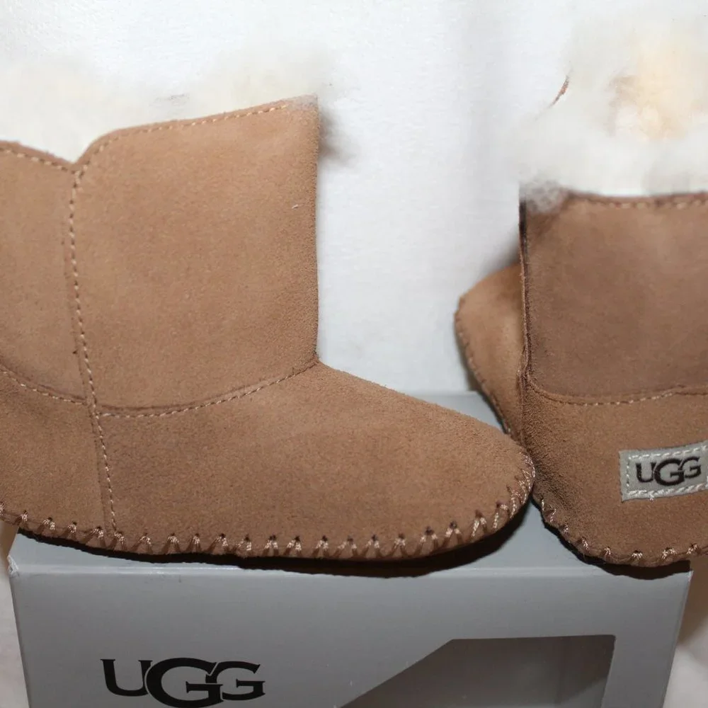 NIB UGG INFANT BOY'S GIRL'S‎ SUEDE SHEARLING BOOTIES CHESTNUT BROWN